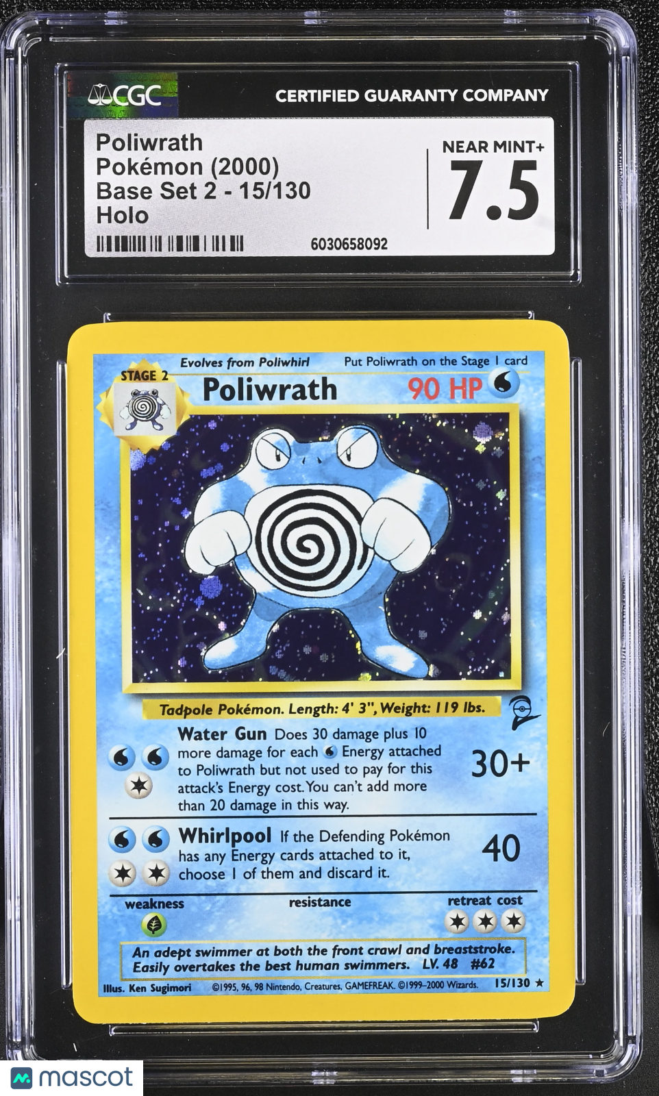 2000 Pokemon Base Set 2 Poliwrath Holo CGC 7.5 #15/130