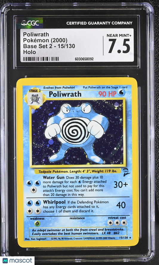2000 Pokemon Base Set 2 Poliwrath Holo CGC 7.5 #15/130