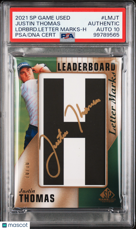 2021 SP Game Used Leaderboard Letter Marks Justin Thomas #LMJT /10 PSA Auto 10