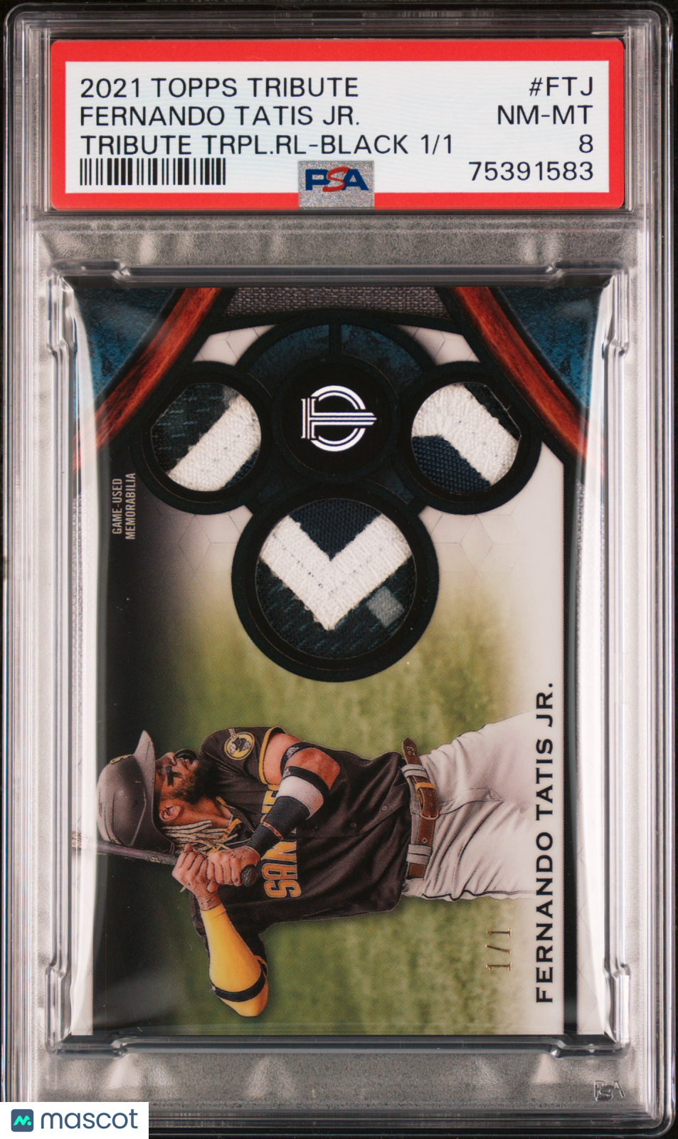 2021 Topps Tribute Triple Relics Fernando Tatis JR. #FTJ Trpl.  Black 1/1 PSA 8