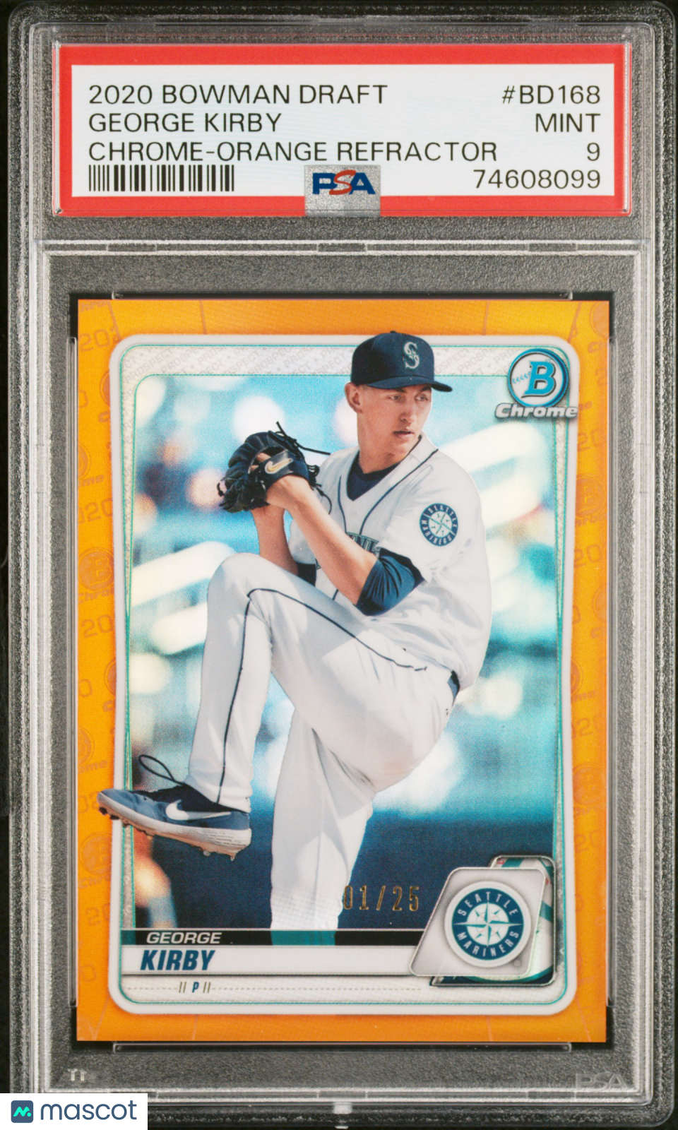 2020 Bowman Draft George Kirby #BD168 Chrome Orange Refractor 01/25 PSA 9