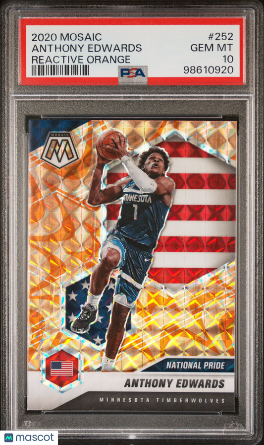 2020 Panini Mosaic Anthony Edwards #252 Reactive Orange PSA 10