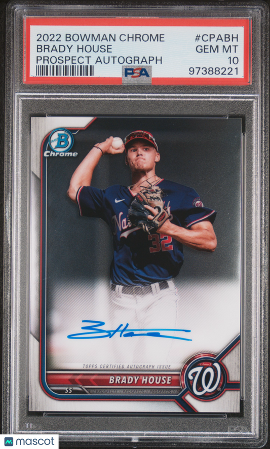 2022 Bowman Chrome Prospect Autographs Brady House #CPABH PSA 10