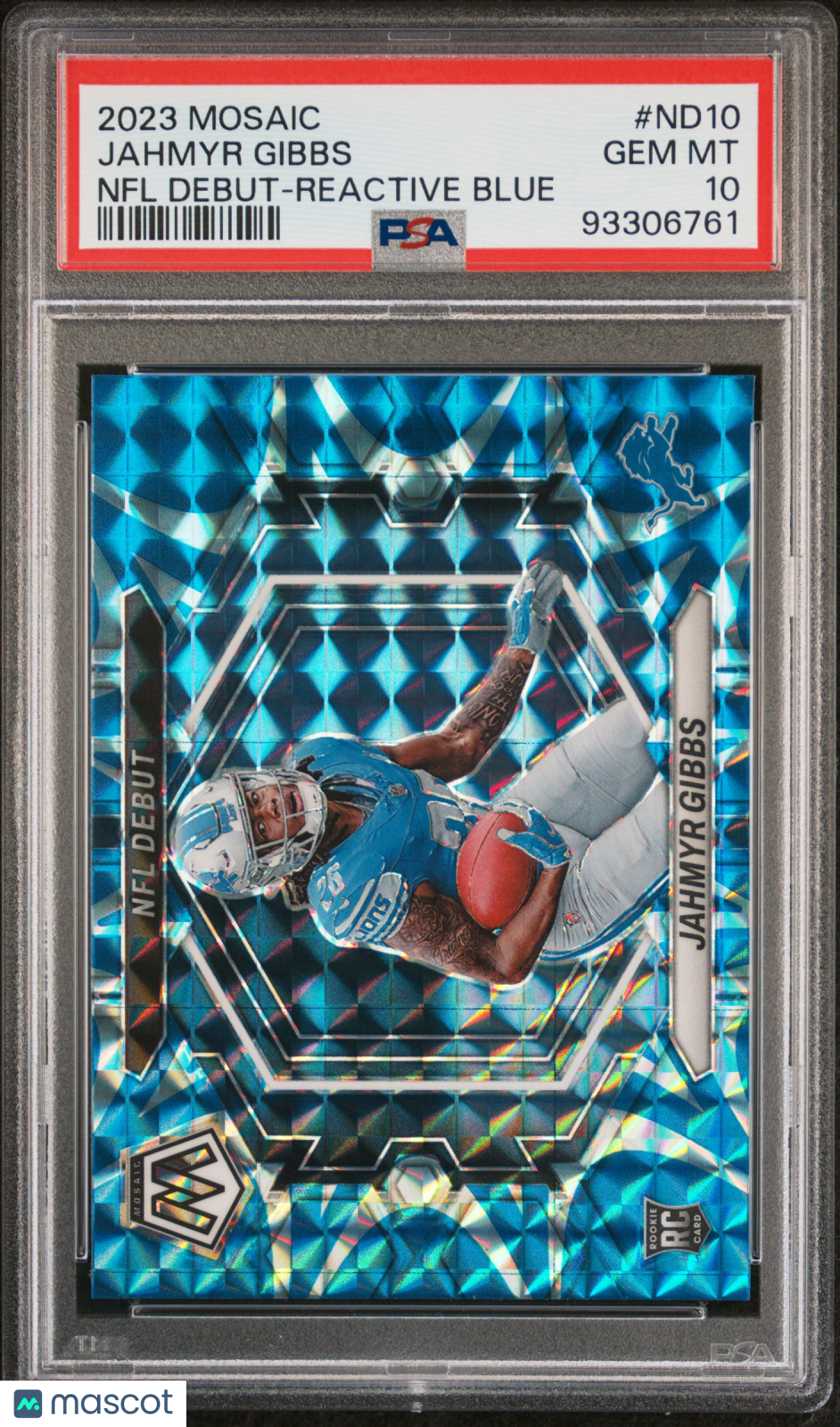 2023 Panini Mosaic NFL Debut Jahmyr Gibbs #ND10 Reactive Blue PSA 10
