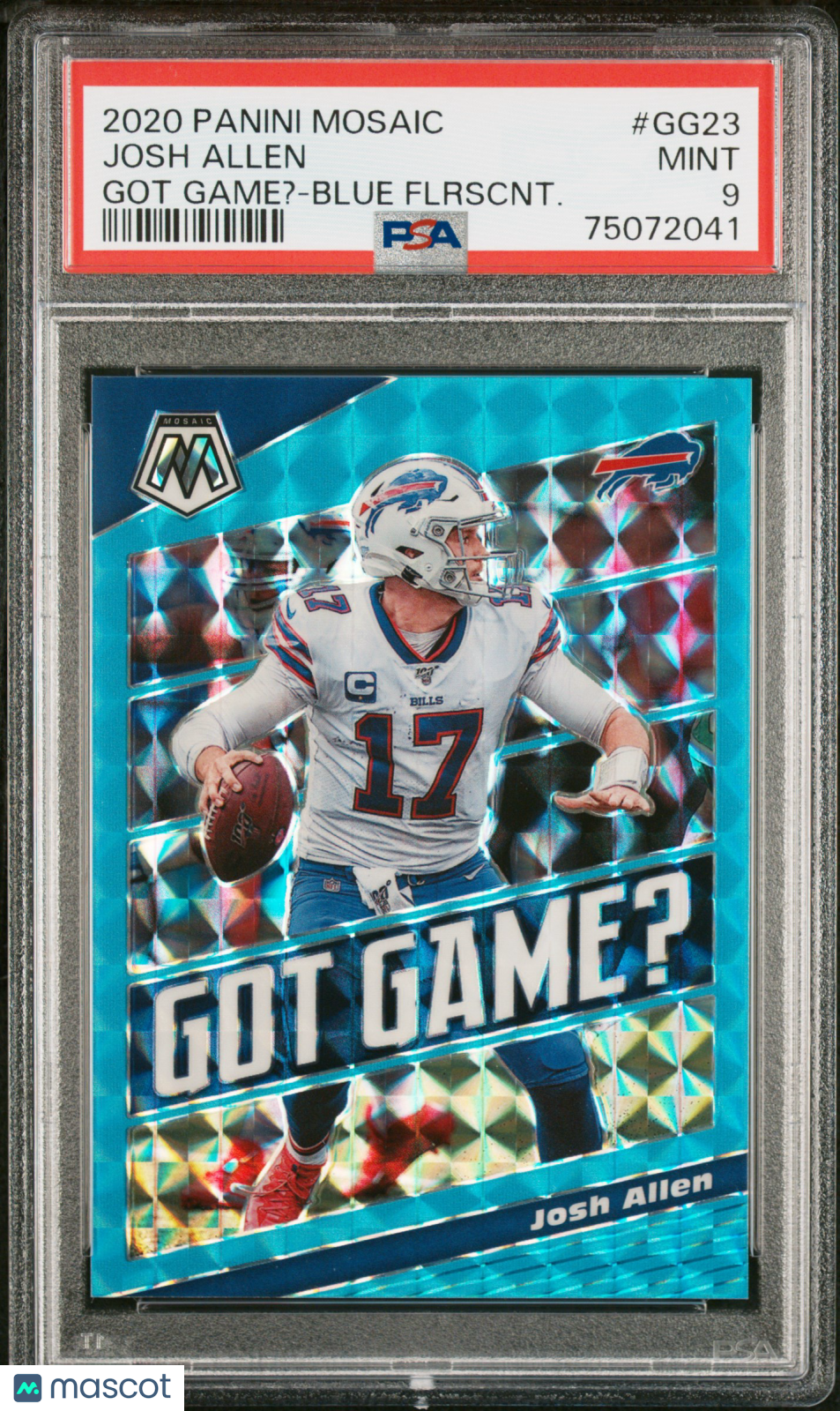 2020 Panini Mosaic Got Game? Josh Allen #GG23 Blue Flrscnt. PSA 9