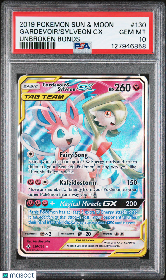 2019 Pokemon Sun & Moon Unbroken Bonds Sylveon GX Gardevoir PSA 10 #130