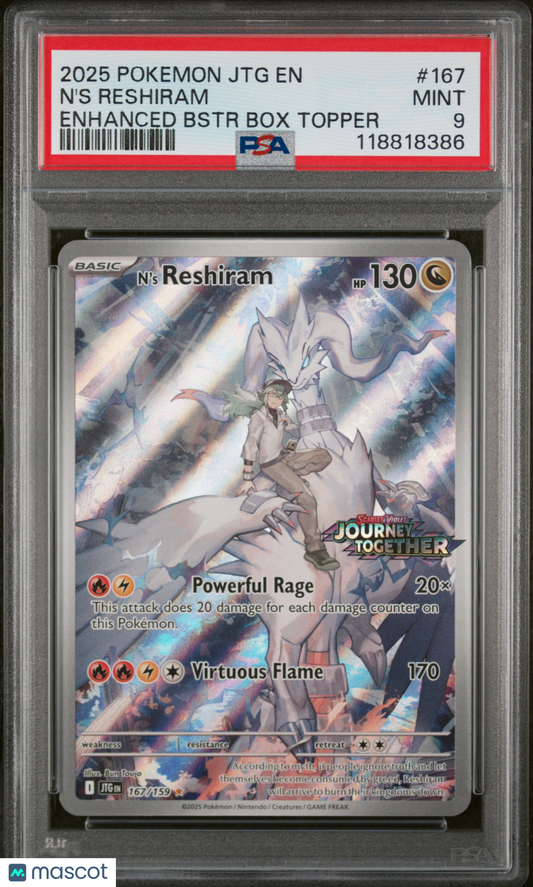 2025 Pokemon JTG EN-Journey Together N'S Reshiram #167 Bstr Box Topper PSA 9