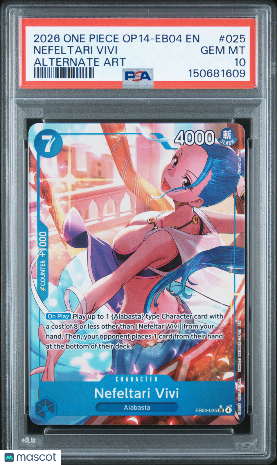 2026 One Piece Op14-Eb04 Azure Sea's Seven Nefeltari Vivi Alternate Art PSA 10