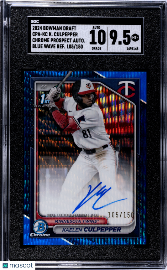 2024 Bowman Draft Kaelen Culpepper Pros. Autograph Blue Wave Refractor SGC 9.5