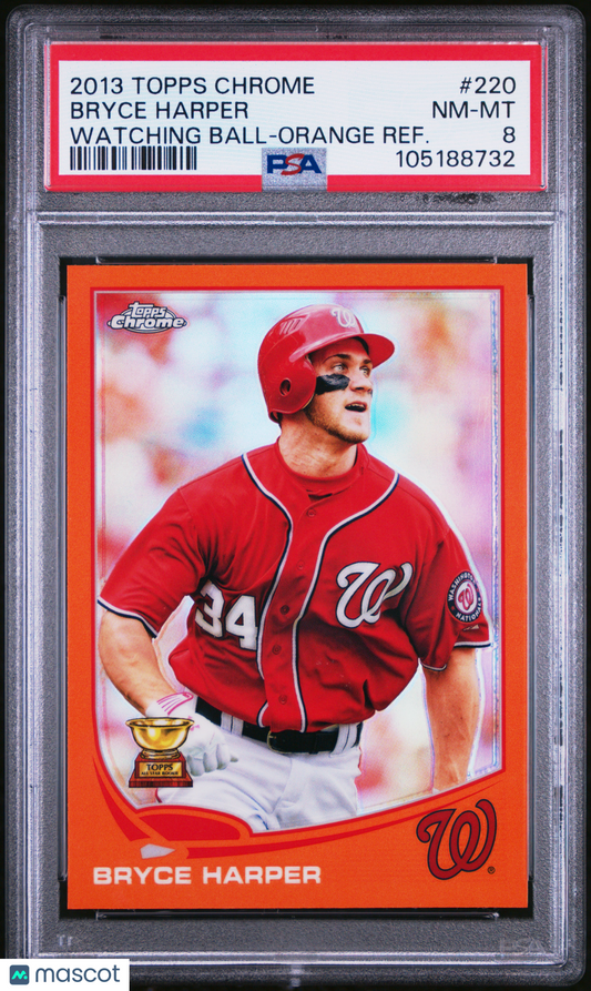 2013 Topps Chrome Bryce Harper #220 Watching Ball Orange Refractor PSA 8