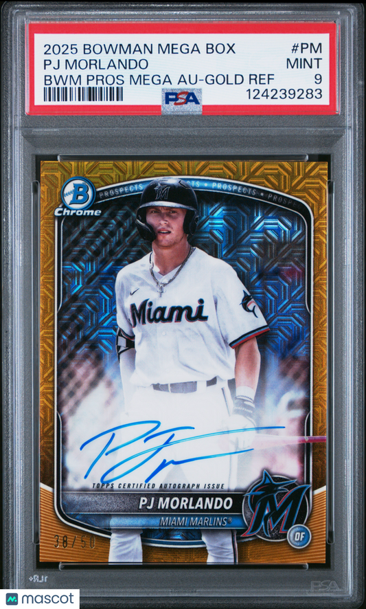 2025 Bowman Mega Box Bowman Mega Autographs PJ Morlando Gold Ref /50 PSA 9