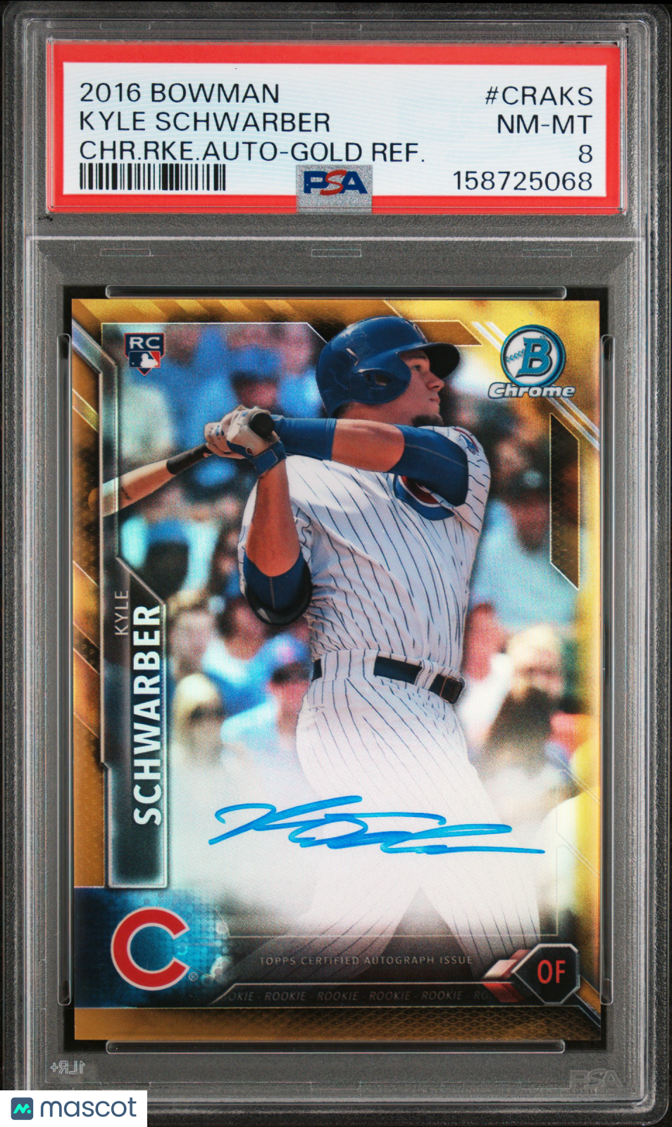 2016 Bowman Chrome Rookie Autographs Kyle Schwarber /50 Auto Gold PSA 8