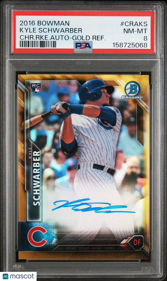2016 Bowman Chrome Rookie Autographs Kyle Schwarber /50 Auto Gold PSA 8
