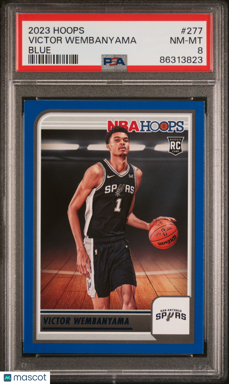 2023 Panini NBA Hoops Victor Wembanyama #277 Blue PSA 8