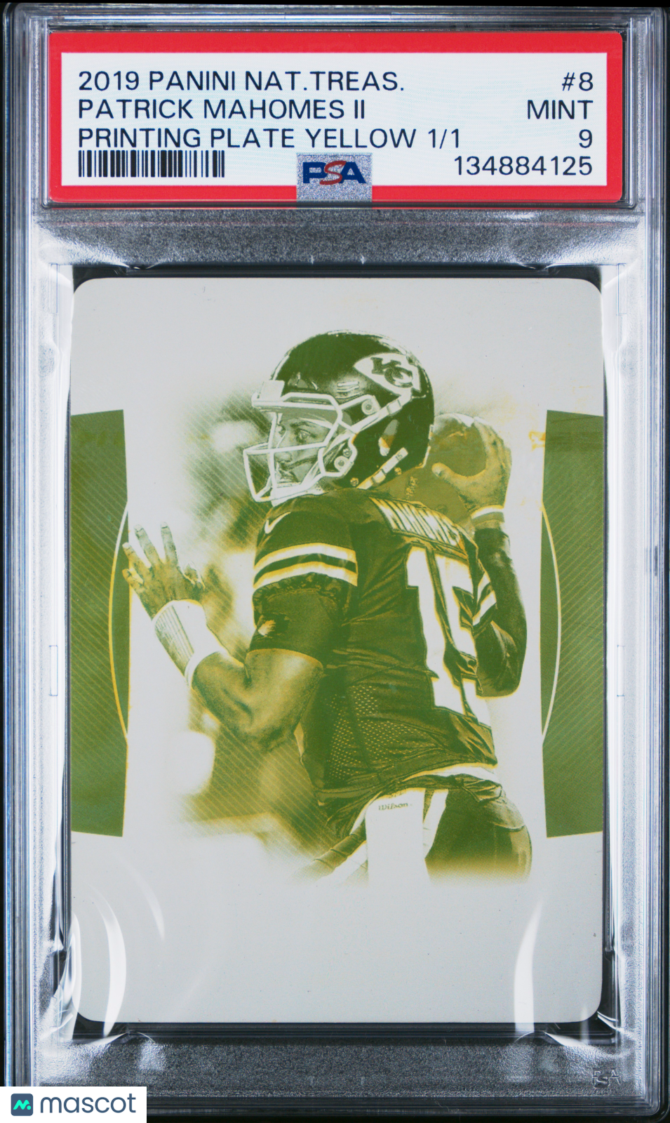 2019 Panini NT Patrick Mahomes II   Printing Plate Yellow 1/1 PSA 9