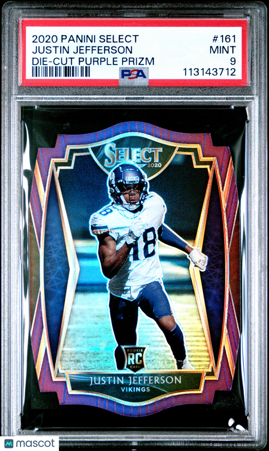2020 Panini Select Justin Jefferson #161 Die Cut Purple Prizm PSA 9