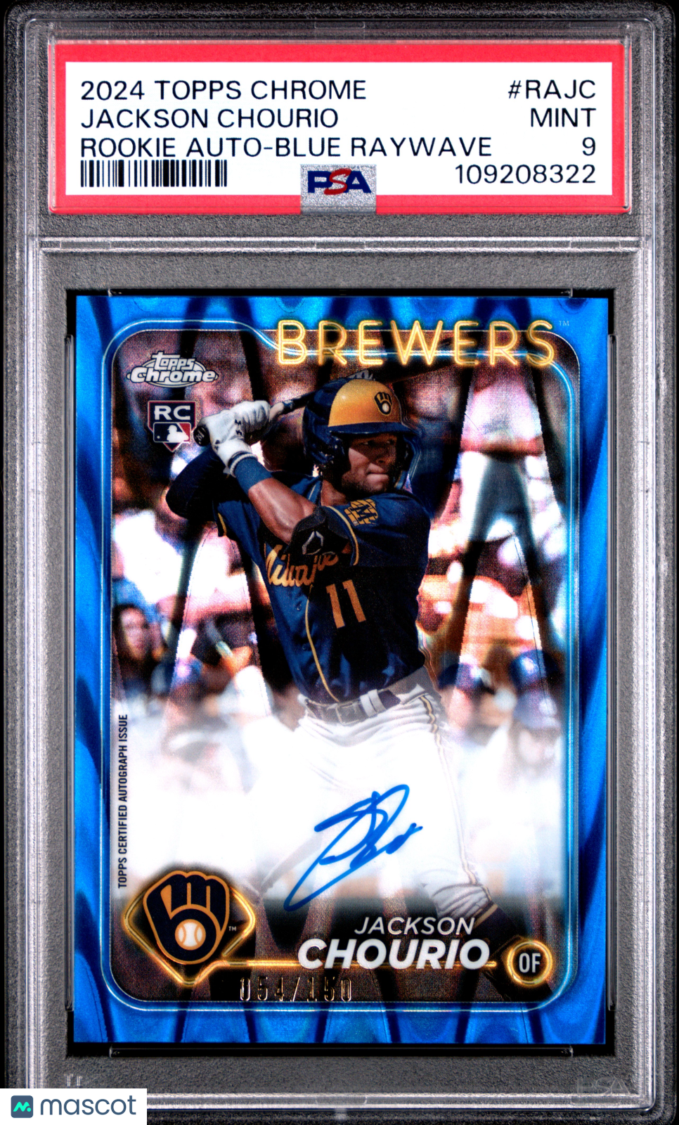 2024 Topps Chrome Rookie Auto Jackson Chourio #RAJC Blue Raywave /150 PSA 9