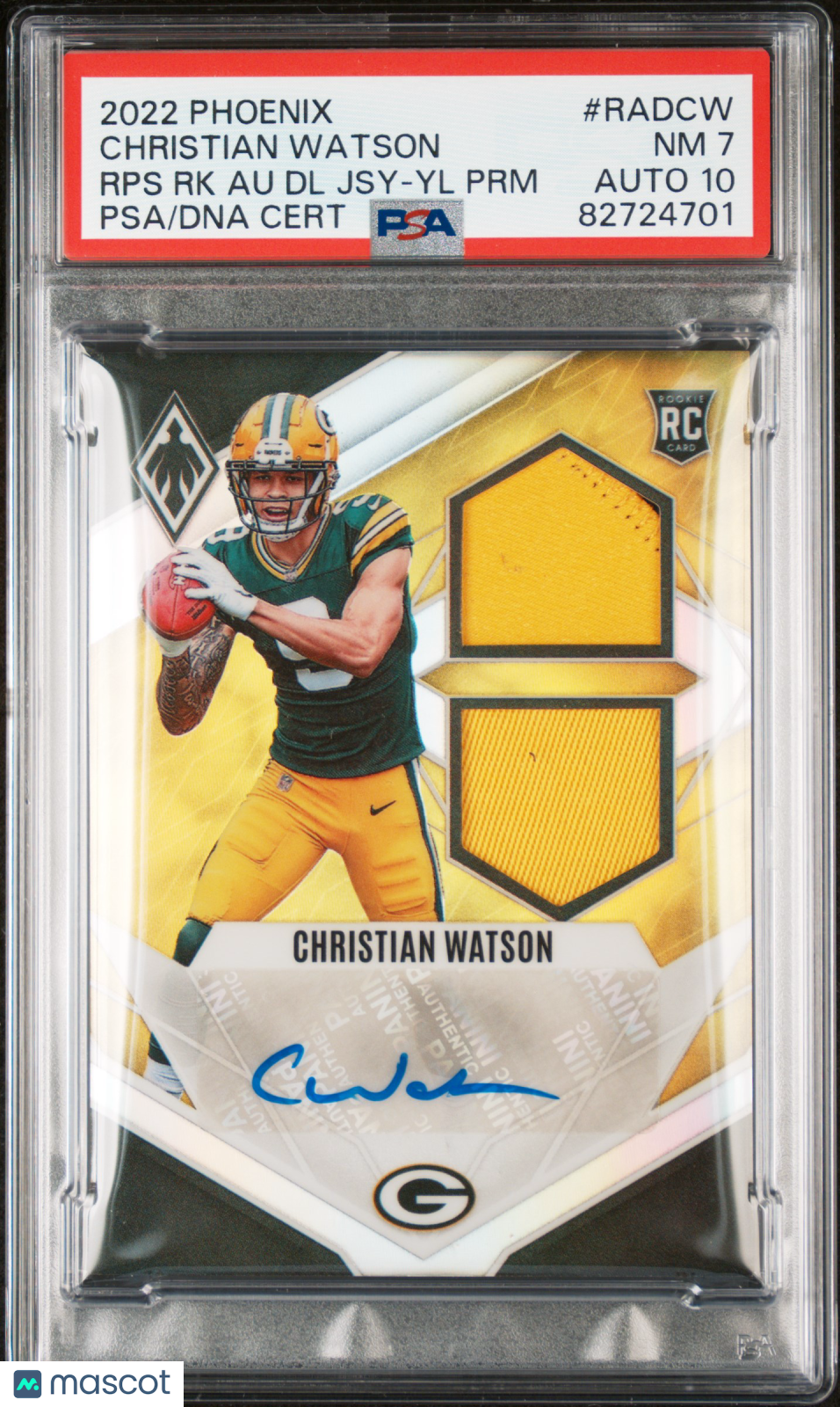 2022 Panini Phoenix RPS Rookie Auto Dual Jersey Christian Watson /75 PSA 7
