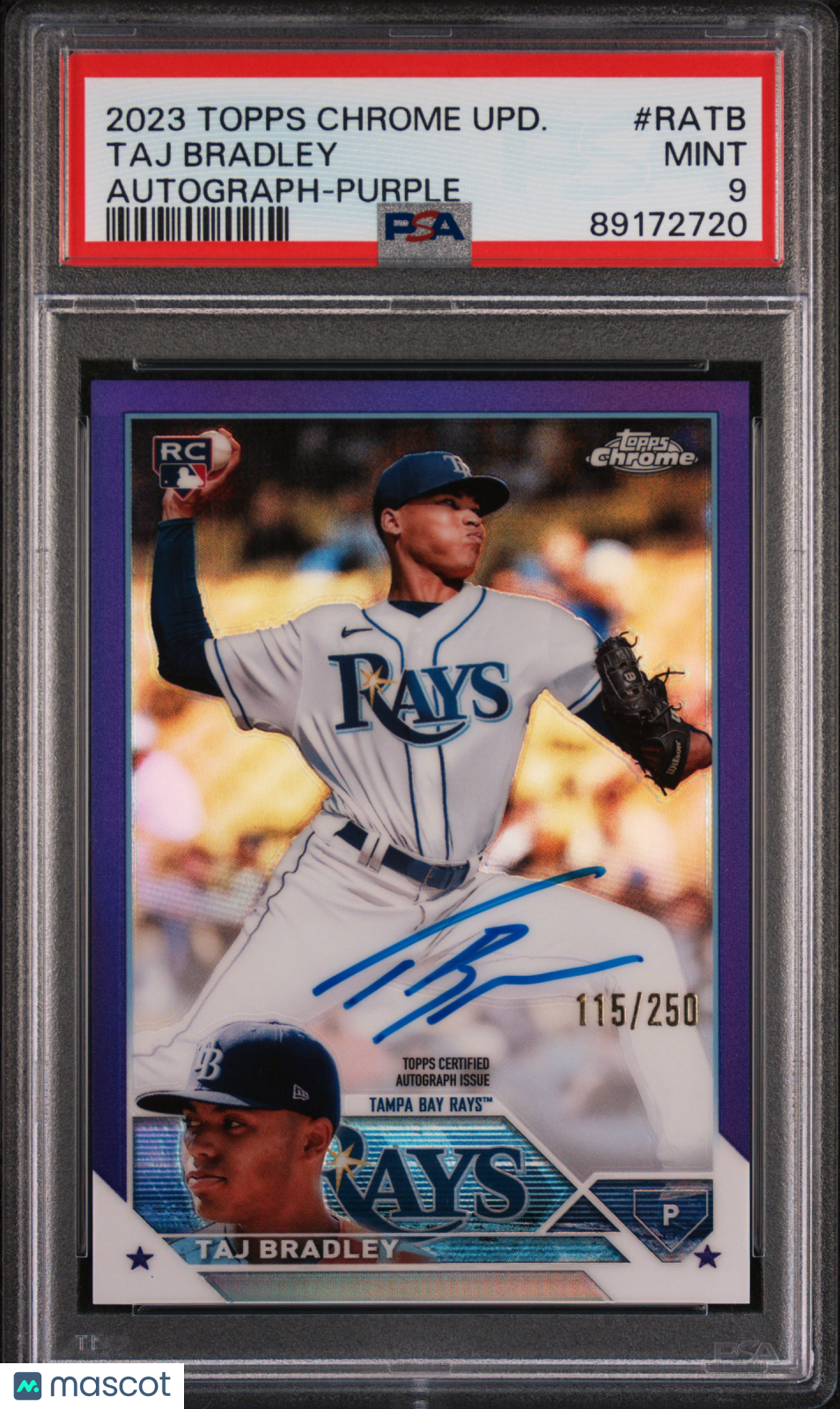 2023 Topps Chrome Update Autograph Taj Bradley #RATB Purple Refractor 115/250 PSA 9