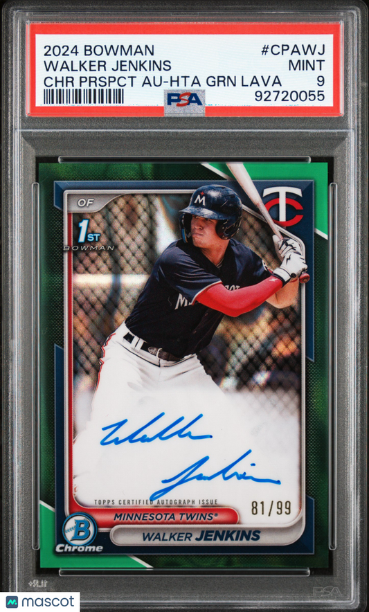 2024 Bowman Chrome Prospect Auto Walker Jenkins #CPAWJ  GRN Lava /99 PSA 9