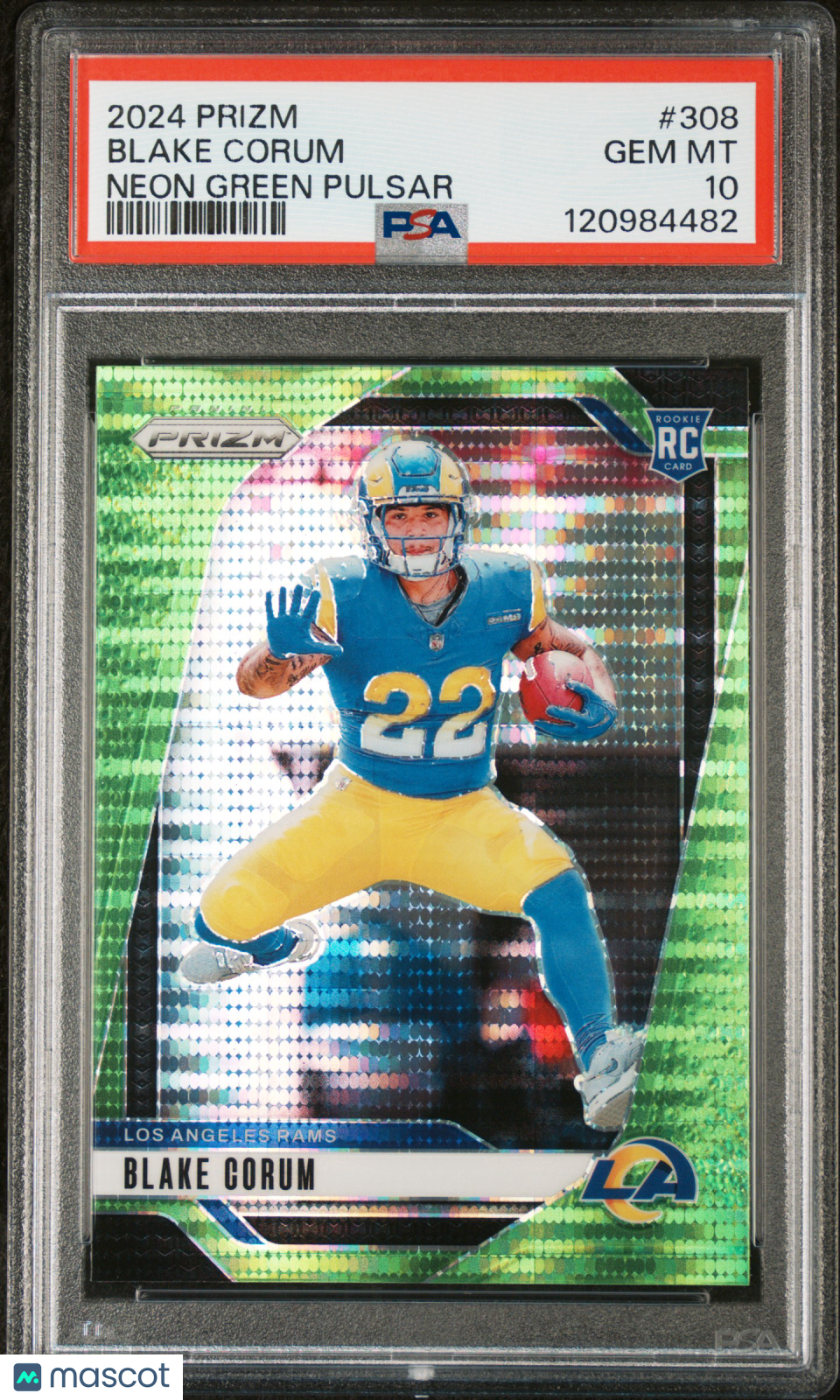 2024 Panini Prizm Blake Corum #308 Neon Green Pulsar PSA 10