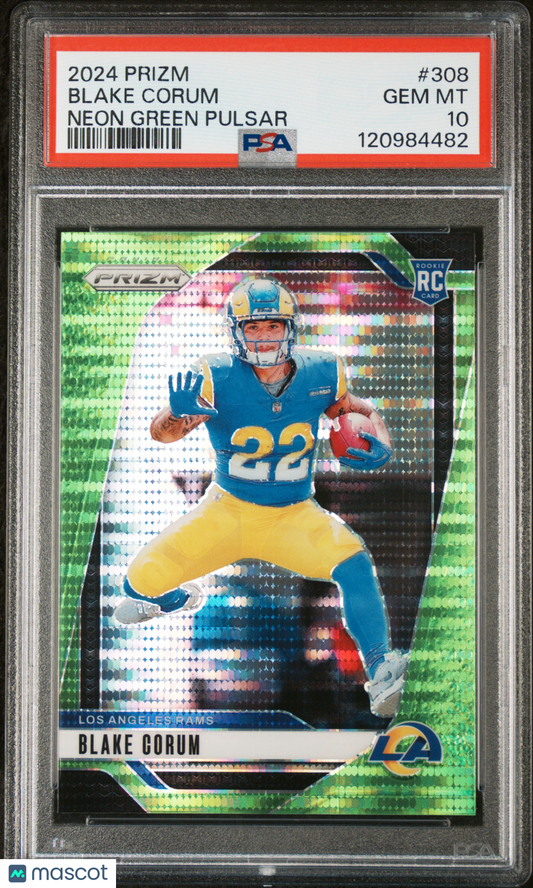 2024 Panini Prizm Blake Corum #308 Neon Green Pulsar PSA 10