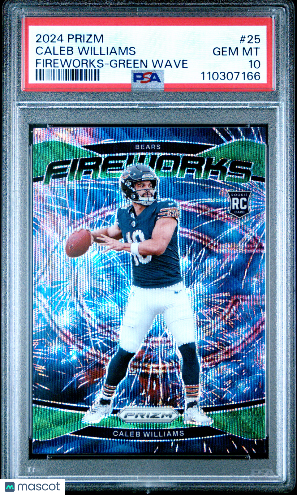 2024 Panini Prizm Fireworks Caleb Williams #25 Green Wave PSA 10