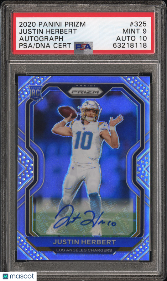 2020 Panini Prizm Justin Herbert #325 Autograph PSA 9