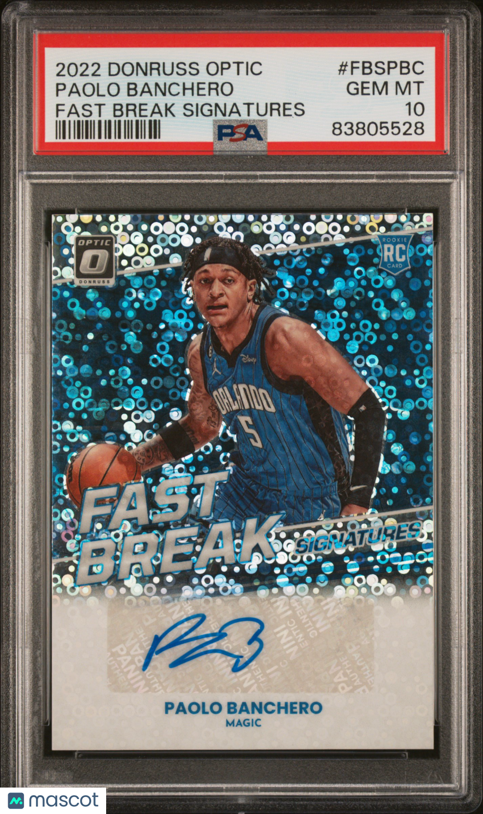 2022 Panini Donruss Optic Fast Break Signatures Paolo Banchero #FBSPBC PSA 10