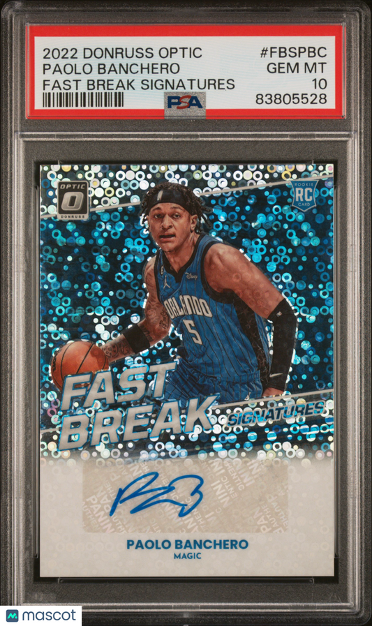 2022 Panini Donruss Optic Fast Break Signatures Paolo Banchero #FBSPBC PSA 10