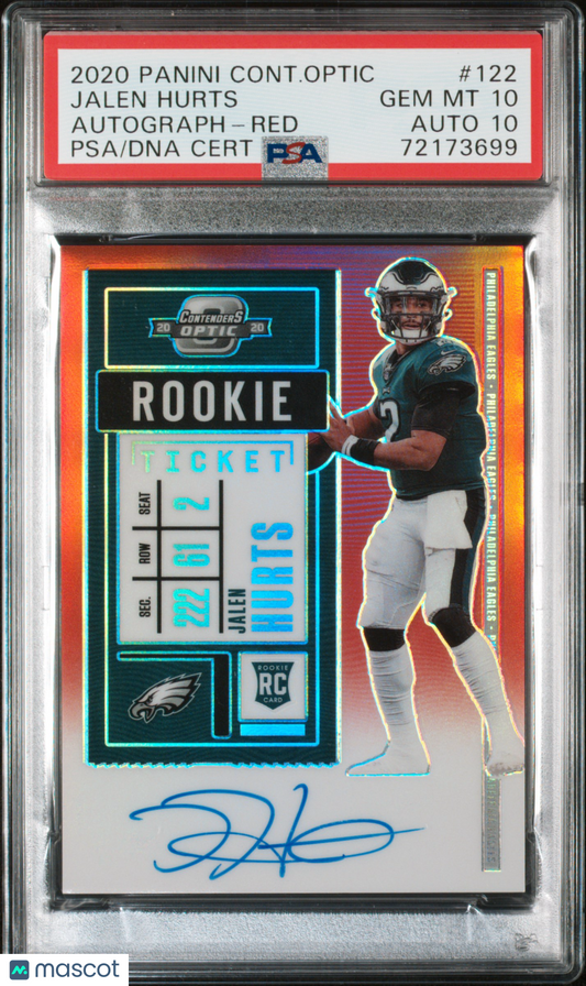 2020 Panini Contenders Optic Jalen Hurts #122 Autograph Red PSA 10