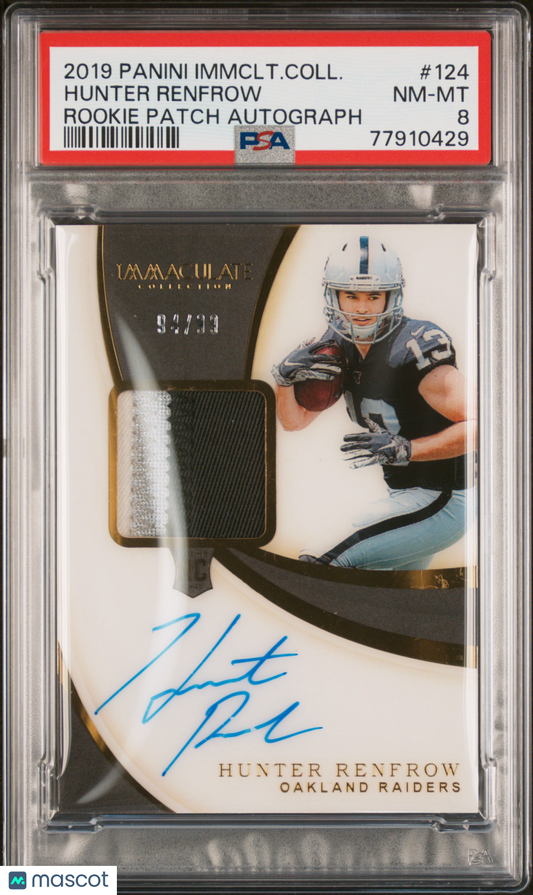 2019 Panini Immaculate Collection Hunter Renfrow #124 Rookie Patch Auto PSA 8