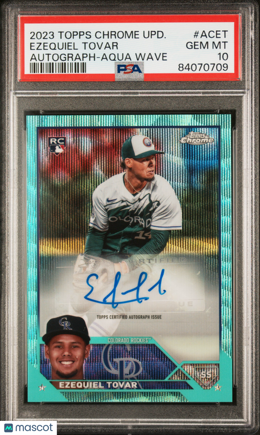 2023 Topps Chrome Update Autograph Ezequiel Tovar #ACET Aqua Wave Ref PSA 10