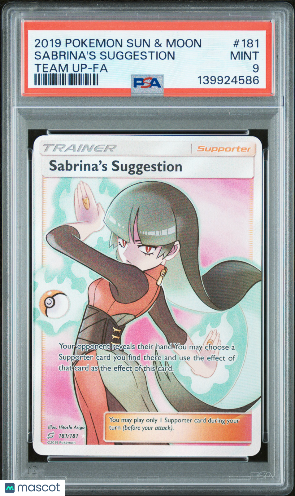2019 Pokemon Sun & Moon Team Up Sabrina's Suggestion Team Up-Fa PSA 9 #181