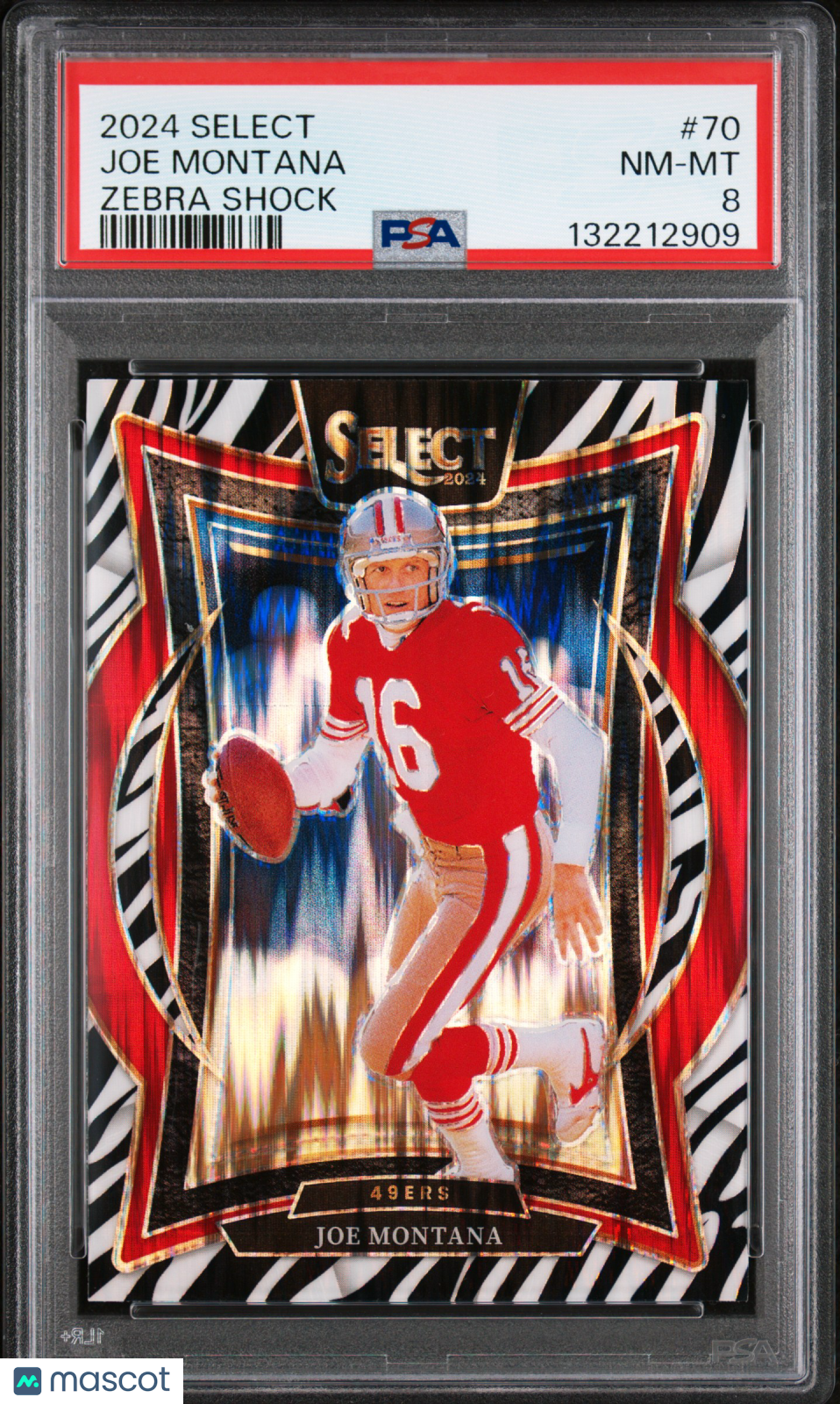 2024 Panini Select Joe Montana #70 Zebra Shock PSA 8