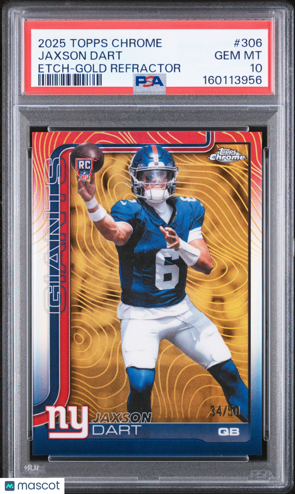 2025 Topps Chrome Jaxson Dart #306 Etch Gold Refractor 34/50 PSA 10