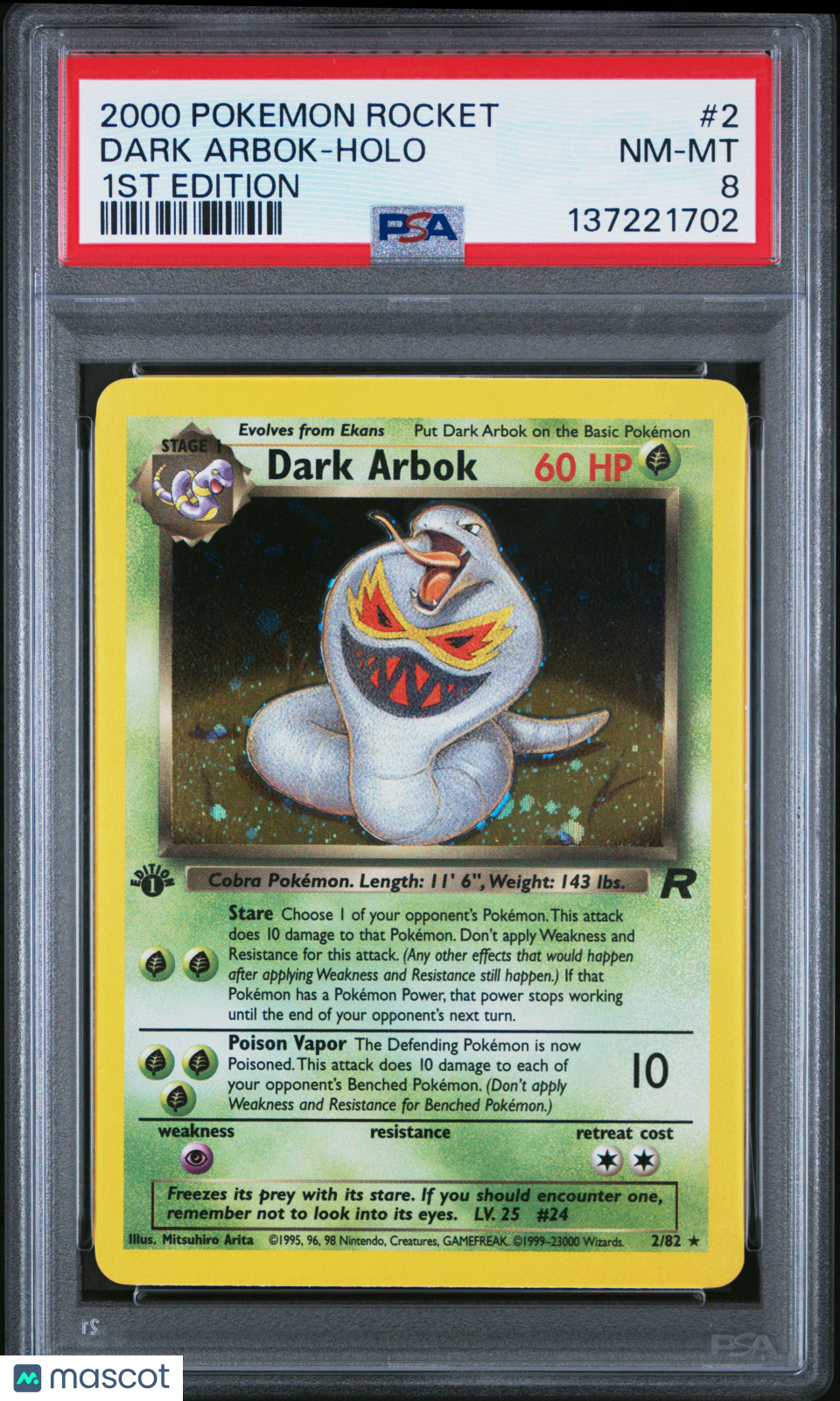 2000 Pokemon Rocket Dark Arbok Holo 1st Edition PSA 8 #2