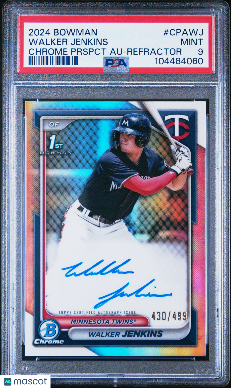 2024 Bowman Chrome Prospect Auto Walker Jenkins #CPAWJ Prspct Ref/499 PSA 9