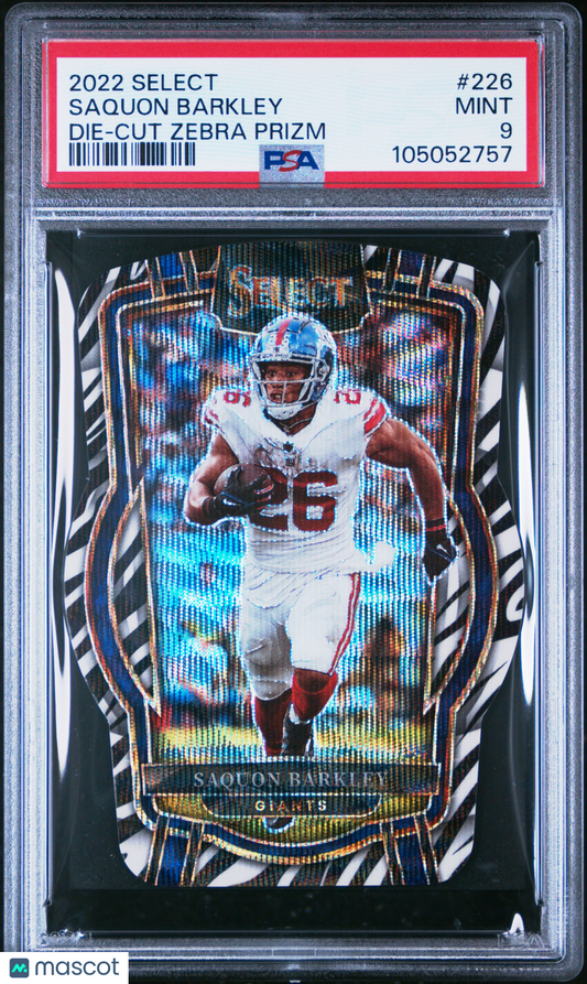 2022 Panini Select Saquon Barkley #226 Die Cut Zebra Prizm PSA 9