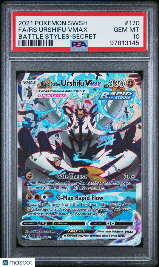 2021 Pokemon Sword & Shield RS Urshifu VMAX Battle Styles-Secret Fa PSA 10 #170