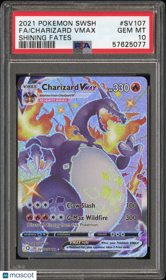 2021 Pokemon Sword & Shield Shining Fates Charizard VMAX Fa PSA 10 #SV107