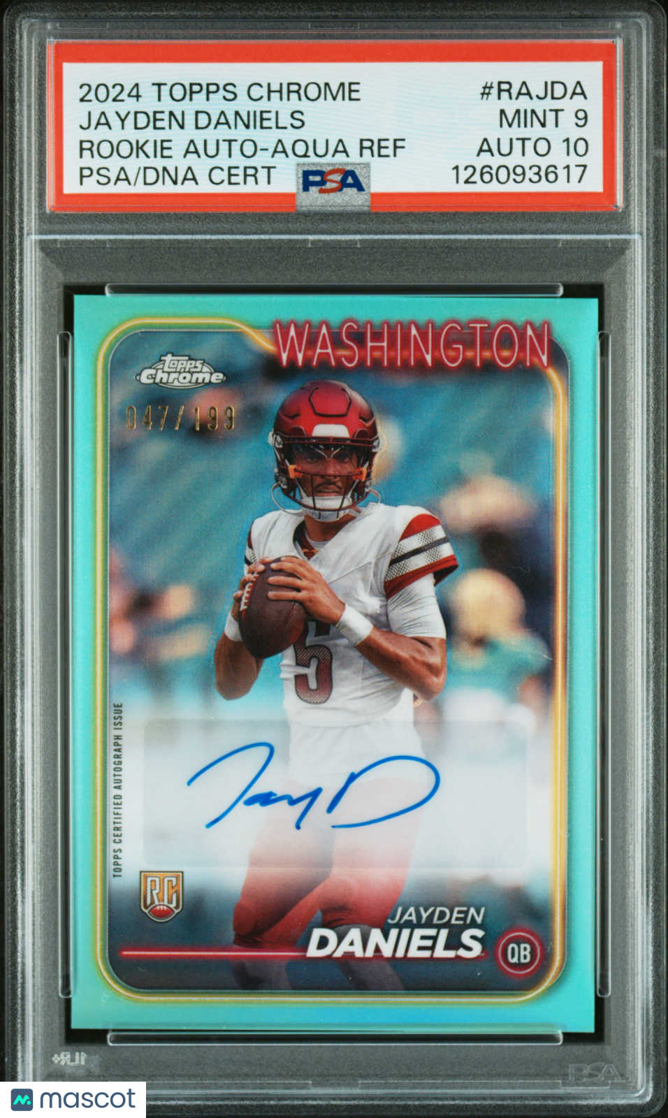2024 Topps Chrome Rookie Auto Variations Jayden Daniels Aqua Ref /199 PSA 9