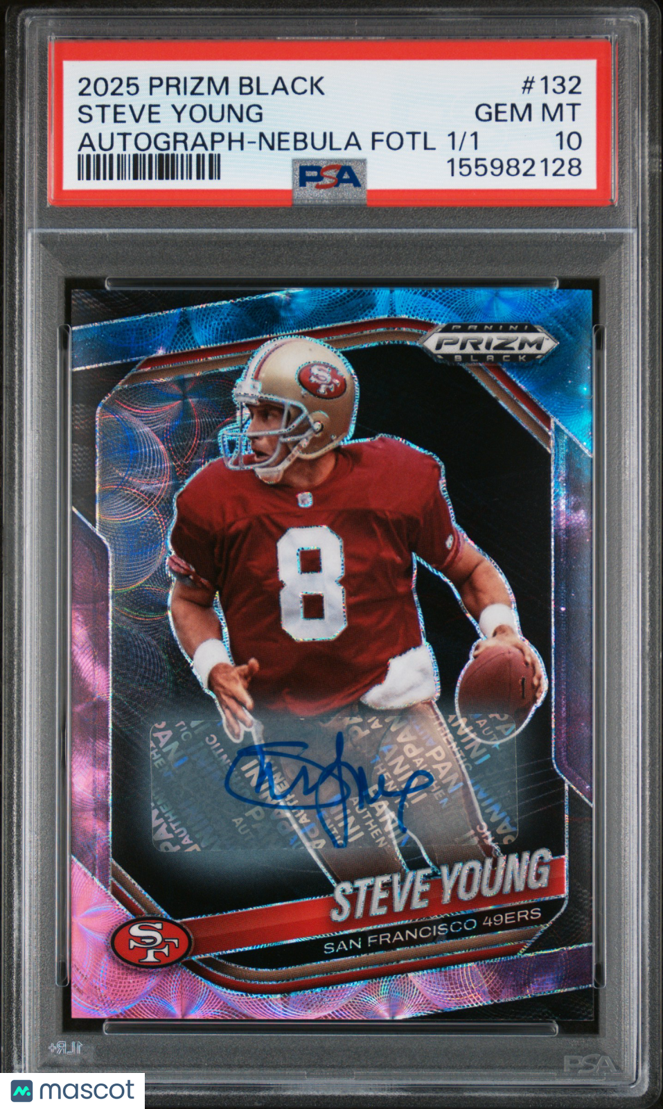 2025 Panini Prizm Black Steve Young #132 Autograph Nebula Fotl 1/1 PSA 10