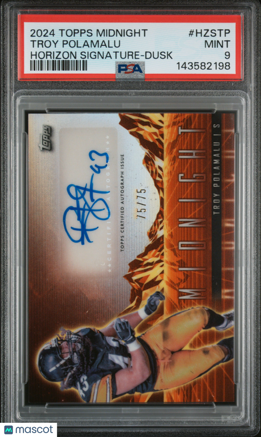2024 Topps Midnight Horizon Signatures Troy Polamalu #HZSTP Dusk 75/75 PSA 9