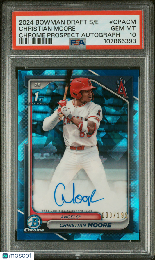 2024 Bowman Draft Sapphire Edition Autographs Christian Moore /199 PSA 10