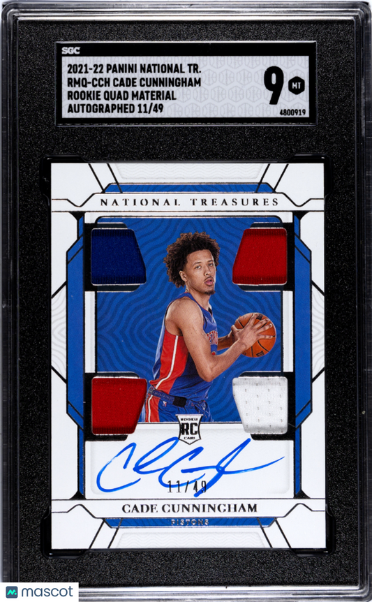 2021 Panini National Treasures Cade Cunningham Rookie Quad Mat. Auto /49 SGC 9