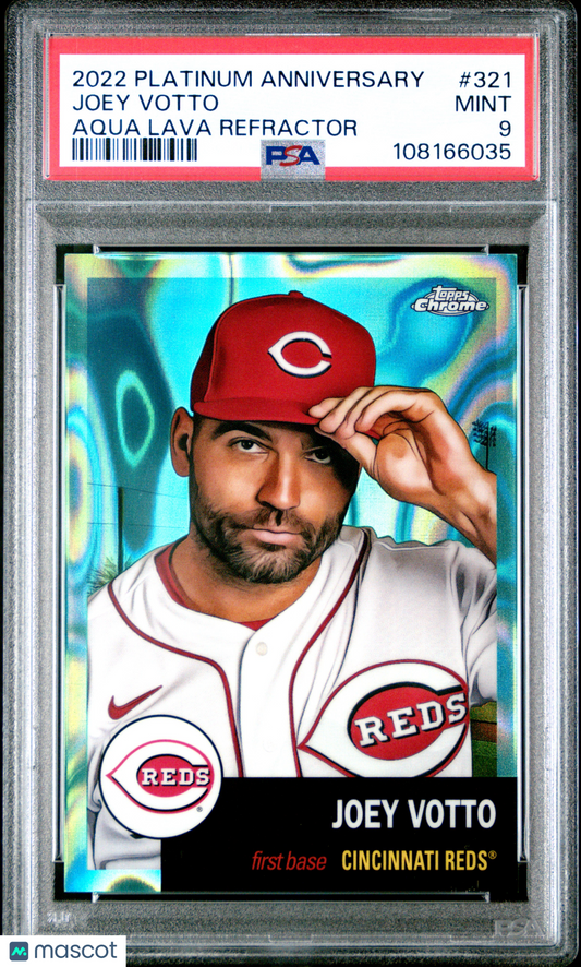2022 Topps Chrome Platinum Anniversary Joey Votto #321 Aqua Lava Refractor PSA 9