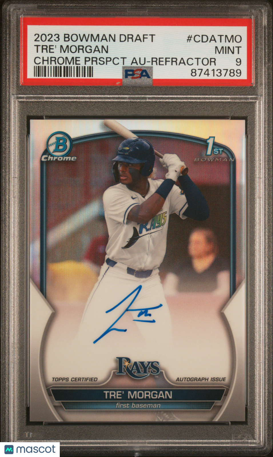 2023 Bowman Draft Chrome Prospect Autograph Tre' Morgan #CDATMO Prspct Refractor PSA 9
