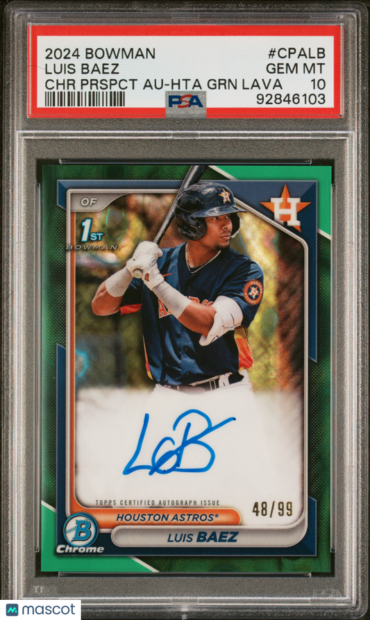 2024 Bowman Chrome Prospect Autographs Luis Baez GRN Lava /99 PSA 10