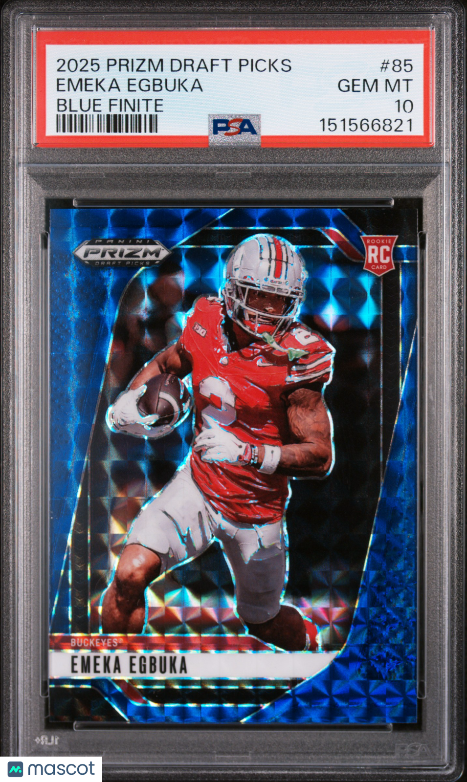 2025 Panini Prizm Draft Picks Emeka Egbuka #85 Blue Finite PSA 10